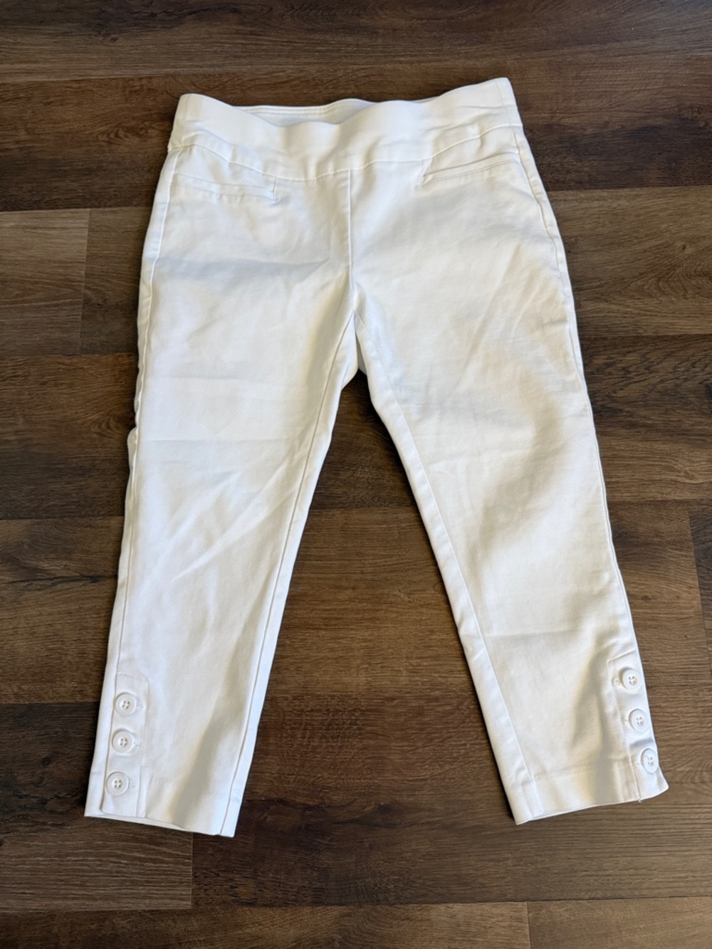 Christopher & Banks White Cropped Button-Hem Pants